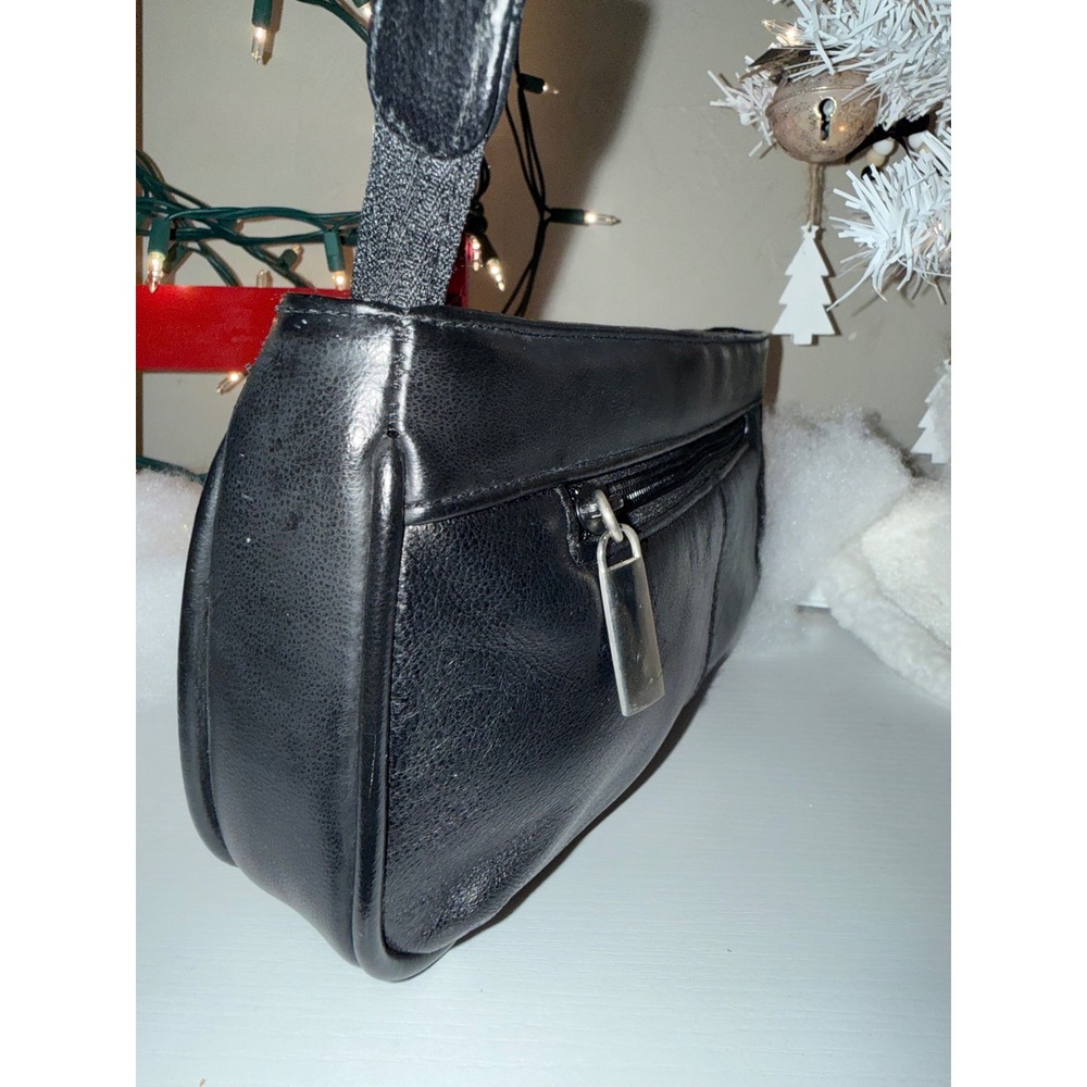 Worthington Black Lambskin Leather Clutch Purse Evening Bag Wristlet - Picture 4 of 11